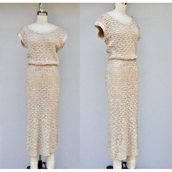 40s 50s Ivory Crochet Dress Marina California Saks Fifth Avenue See Through XXS - Picture 1 of 10